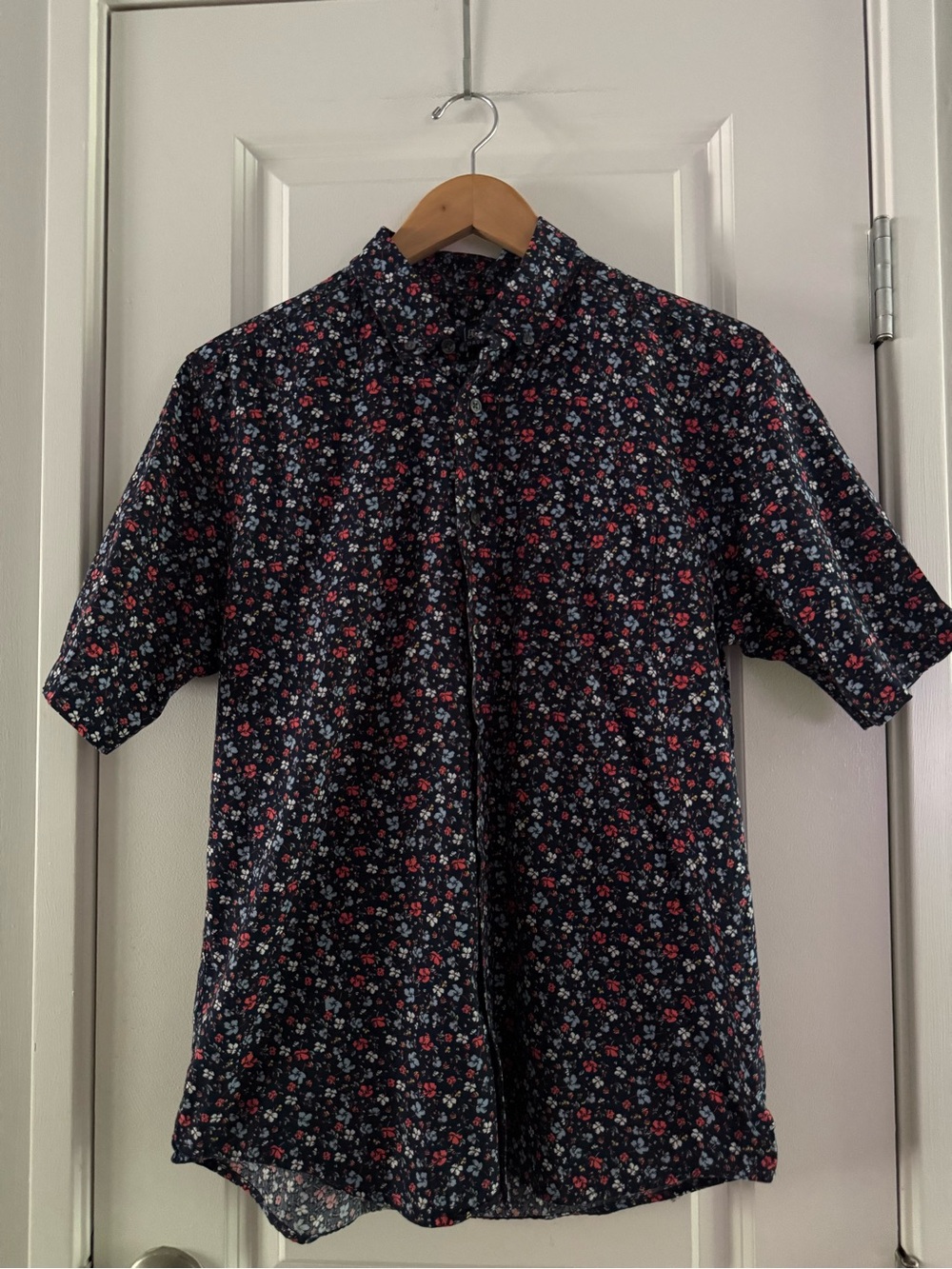 George Navy Short-Sleeve Floral Button-Down Shirt with Red & White 4th of July